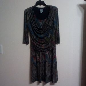 Draped neckline, multi colored dress